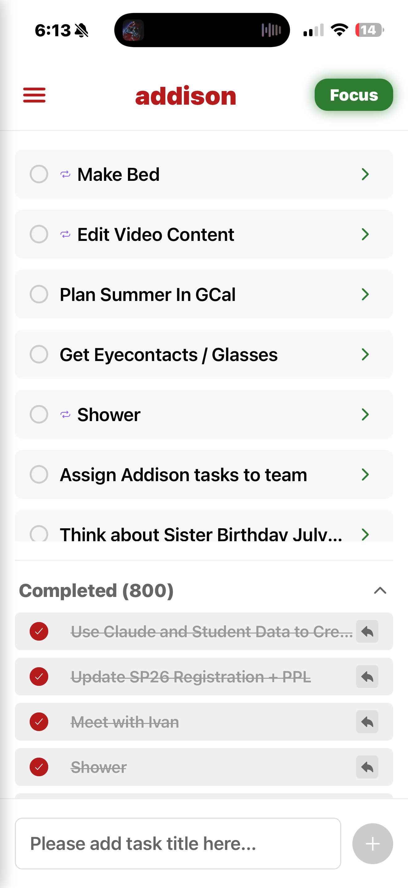 Addison task list